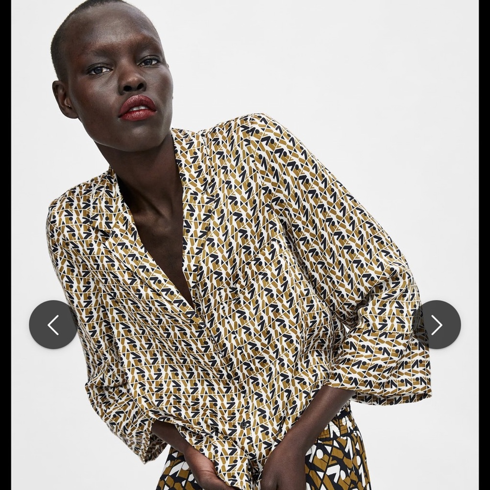 Zara Basic Abstract Patterned Top In Black, White… - image 2